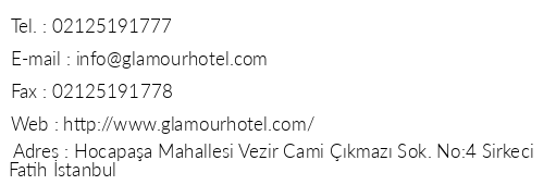 Glamour Hotel stanbul Sirkeci telefon numaralar, faks, e-mail, posta adresi ve iletiim bilgileri
